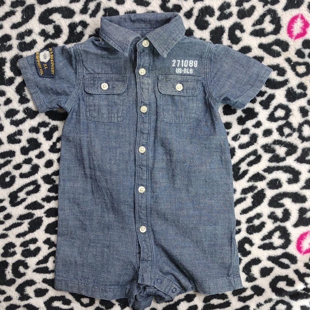Ralph Lauren Search And Recovery Denim Jean Button up Onesie